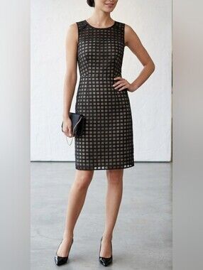 Kalvin Klein Sleeveless Black Grid Mesh Midi Dress Size 8.Coktel , Office,Formal